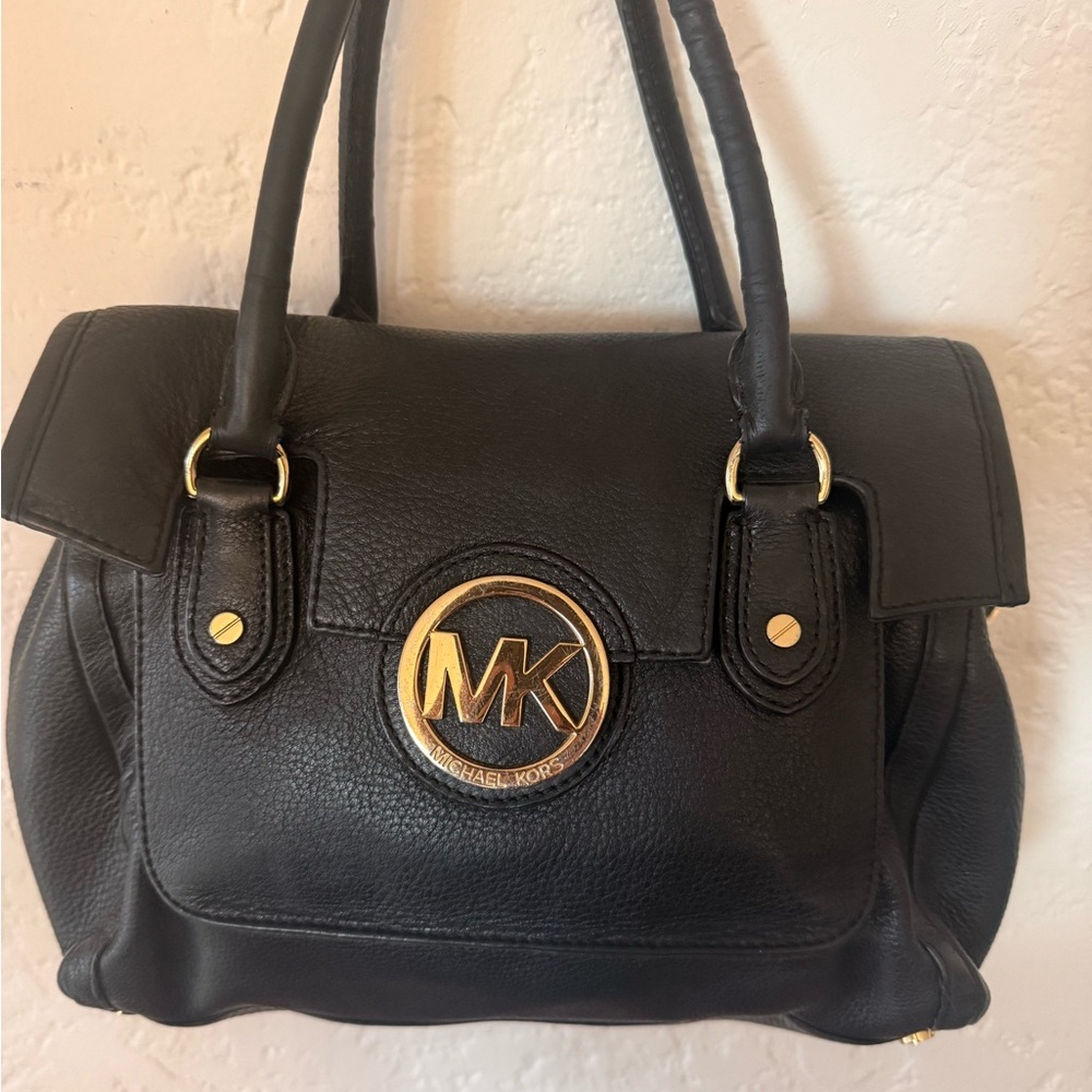 Michael Kors Black Satchel with Gold Accents